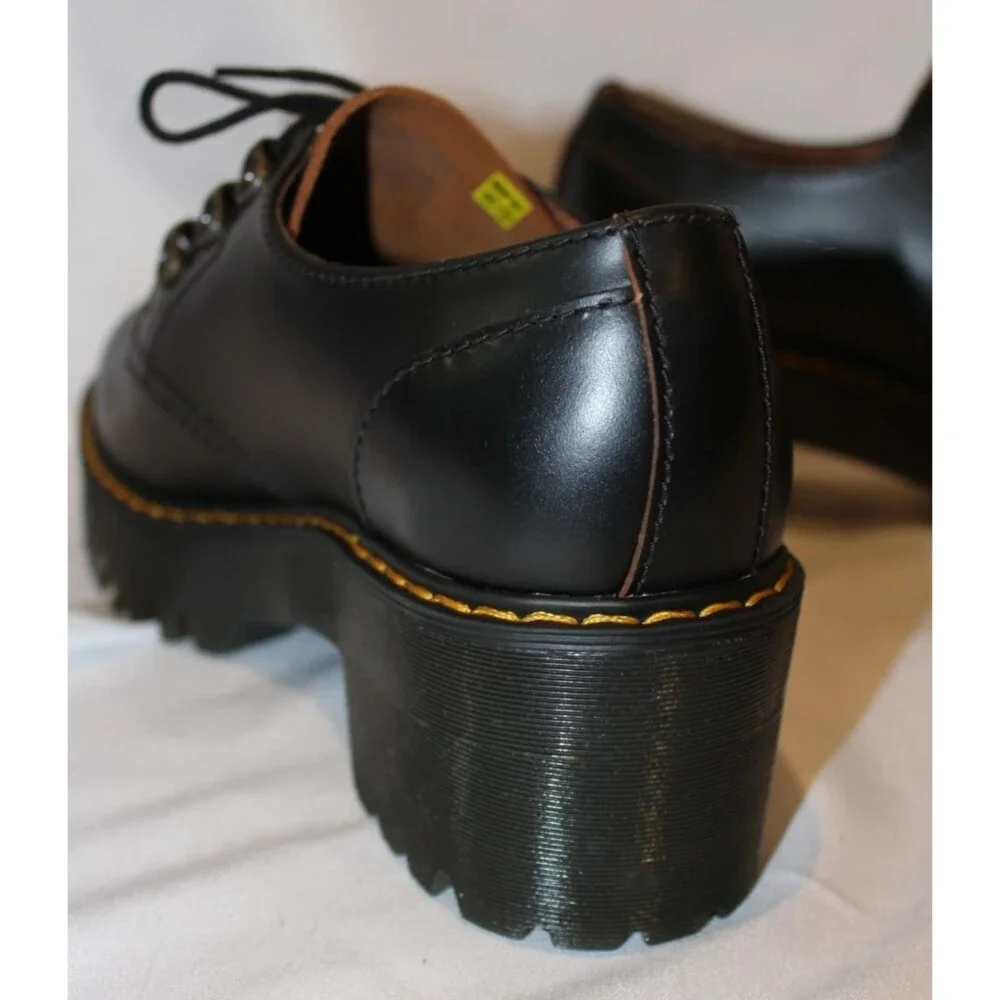 Dr Martens Women LEONA Low Black Platform Shoes Oxford Size